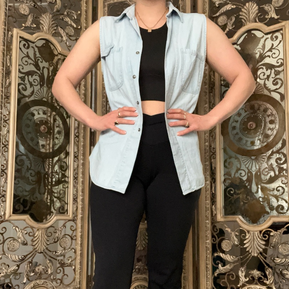 Falls Creek Light Blue Denim Sleeveless Top